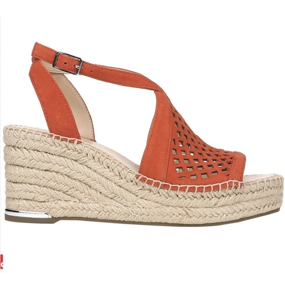 Franco Sarto Celestial Wedge Suede Sandals Orange with silver hardware size 7.5 - Picture 2 of 12